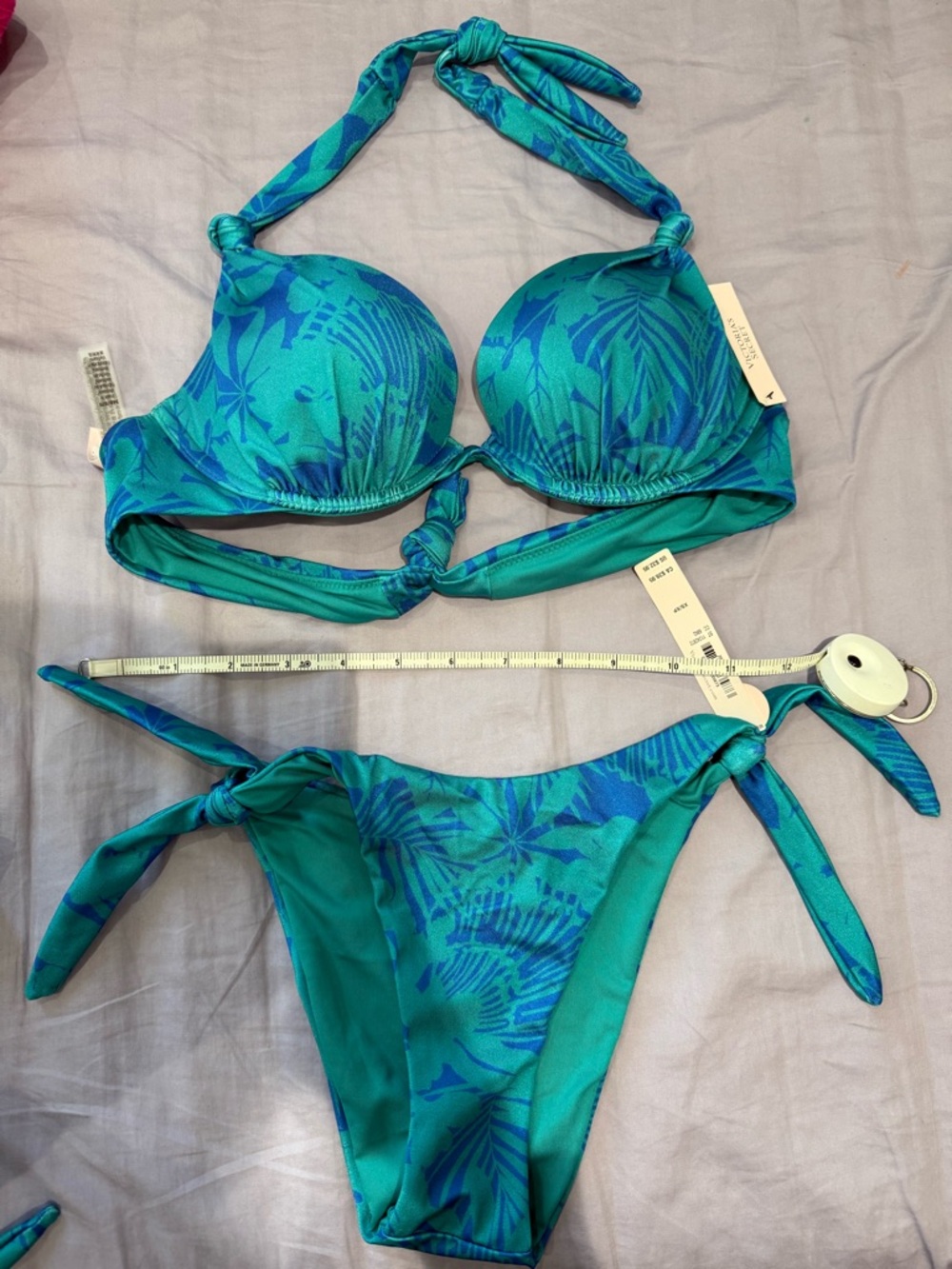 Victoria's Secret Teal & Blue Tropical Tie Bikini 34B/XS
